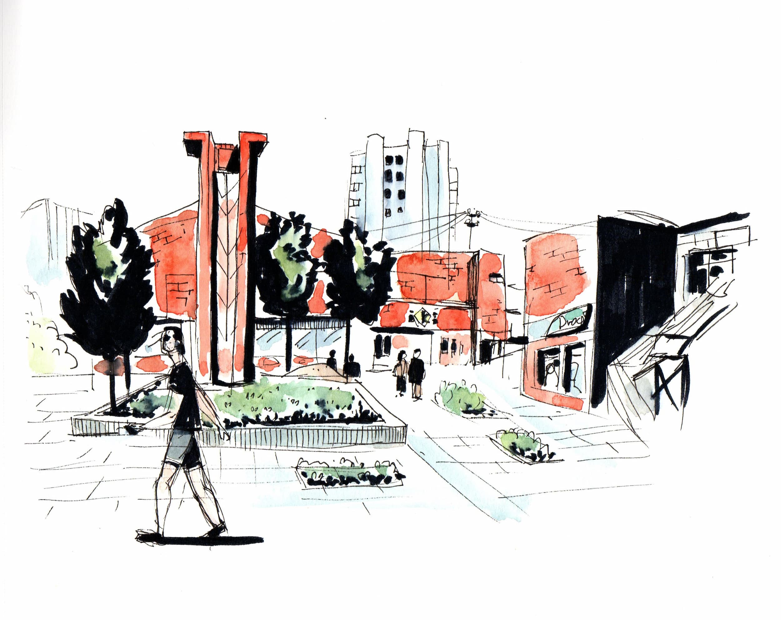 Centrinė Šeškinės aikštė_Salvijos Vaičikonytės iliustrac.