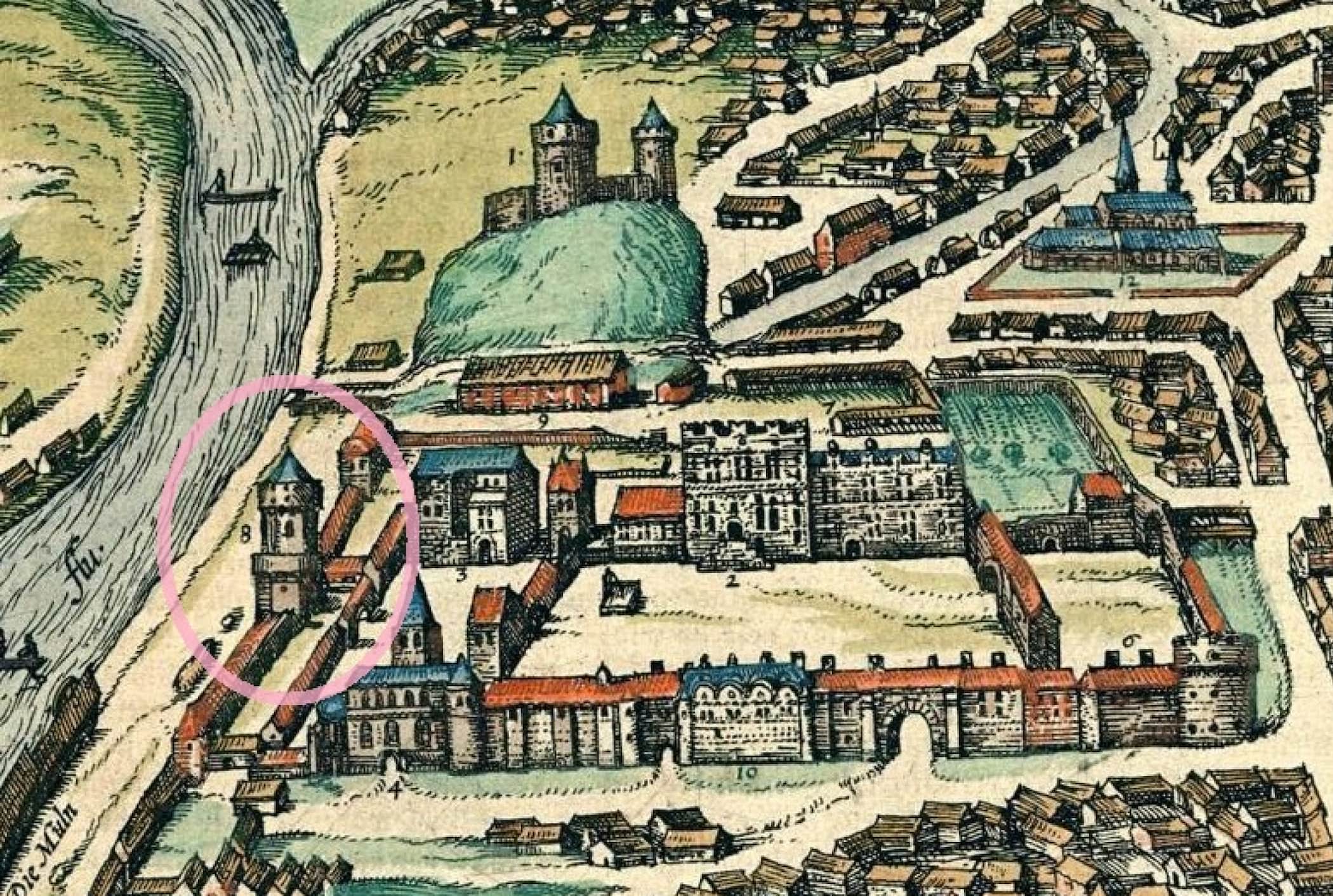 1581 m. Vilniaus žemėlapio iškarpa_Georgas Braunas, Fransas Hogenbergas (Georg Braun, Frans Hogenberg)