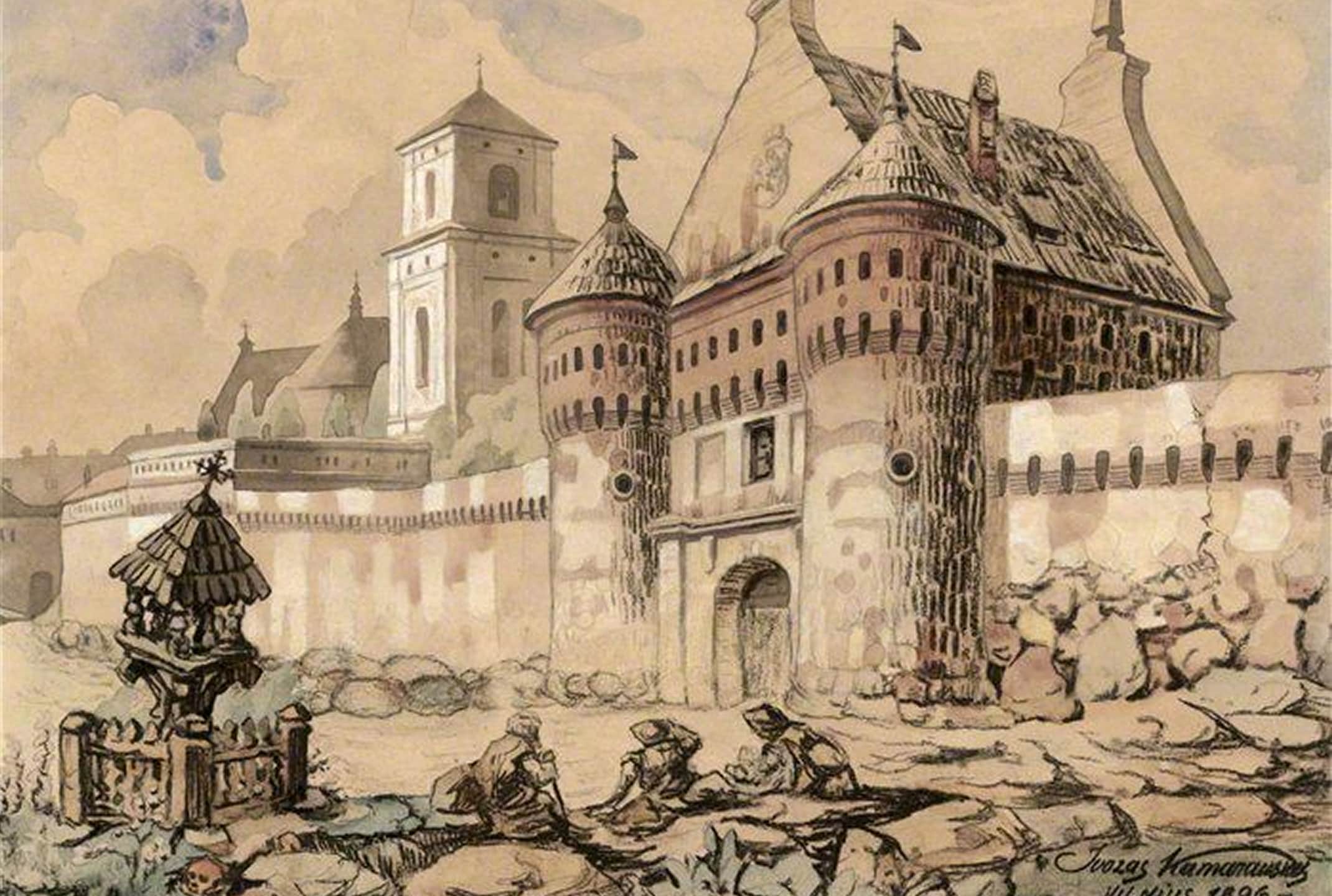 Budeliai prie Aušros Vartų_Juozapas Kamarauskas, 1896 m., Lietuvos nacionalinis dailės muziejus (LNDM)